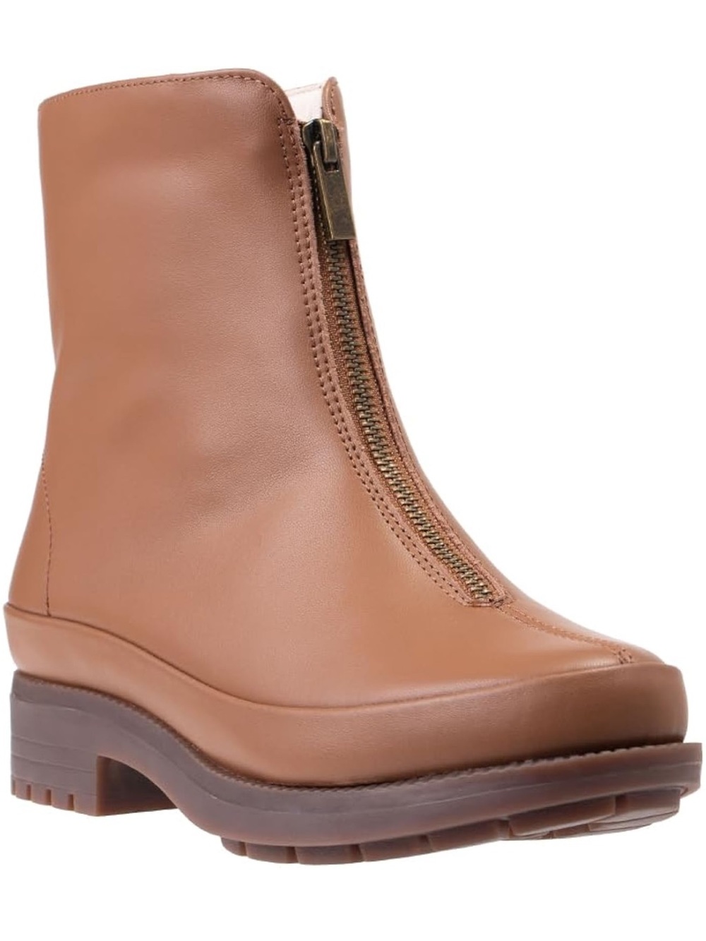Revitalign Women's Tan Front-Zip Leather Ankle Boot
